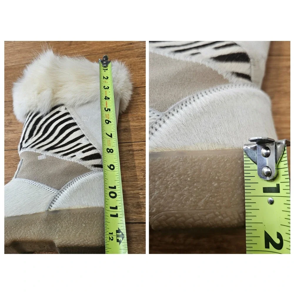 Cristina Italy Zebra Fur Trim Leather Boots Women‎ 37 White Tan